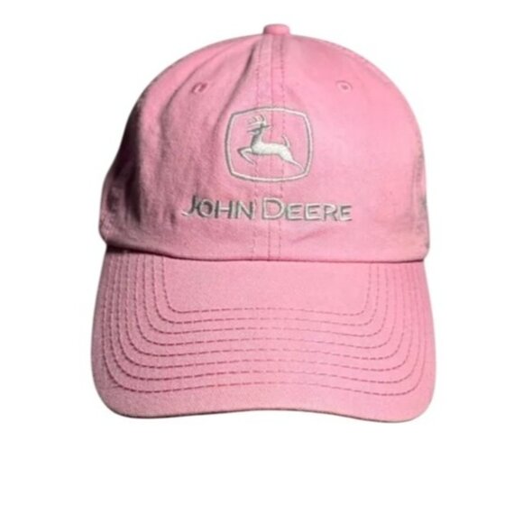 John Deere Pink Baseball Cap Adjustable Gray Embroidered Logo Cotton Hat - Picture 1 of 9